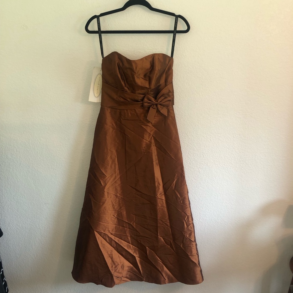 Alfred Angelo Elegant Brown Strapless Midi Dress NWT